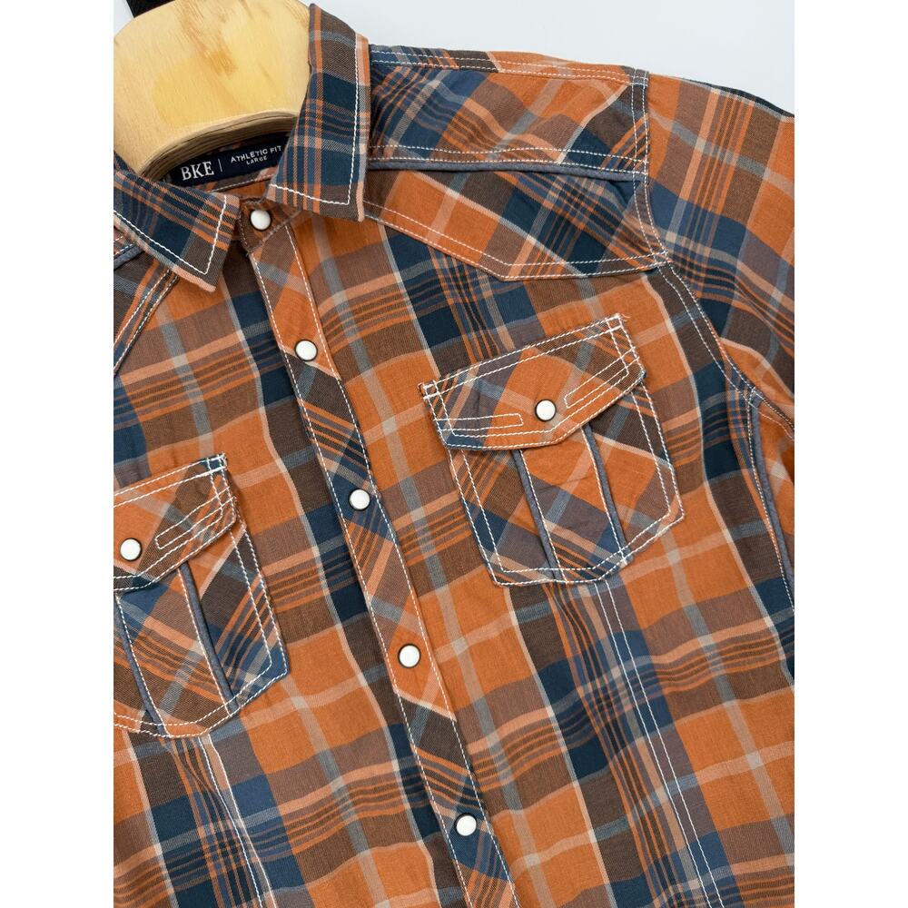 BKE Shirt Men's Large Plaid Western Pearl Snap Long Sleeve Athletic Fit